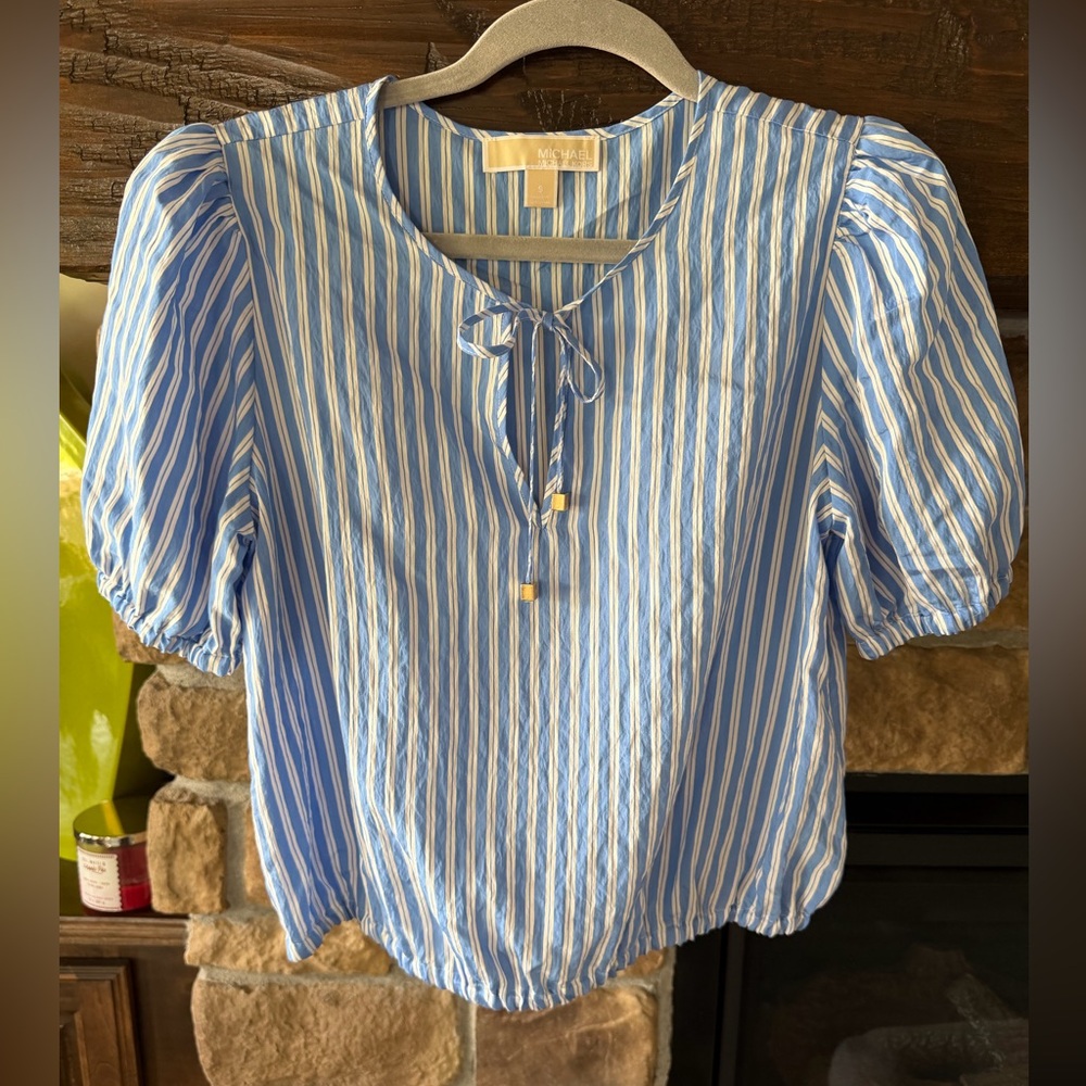 Michael Kors Striped Puff Sleeve Top
